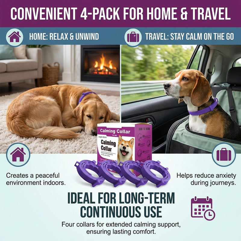 Calming Collar for Dogs, Dog Collar 60-Day Adjustable Calming Collars for Small Medium Large Dogs, 24.5 Inch Comfort Fit Collar 4PCS (Gray) Gray