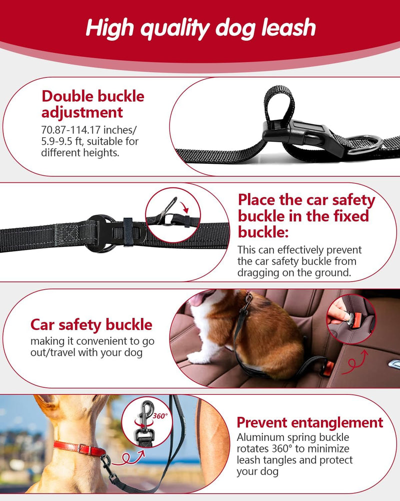 Hands Free Dog Leash, Multifunctional Crossbody Dog Leash, 5.9-9.5Ft Long Dog Leash with Car Seatbelt and Double-Sided Reflective Stitches for Medium and Large Dogs Walking, Jogging(Black) Black - BeesActive Australia