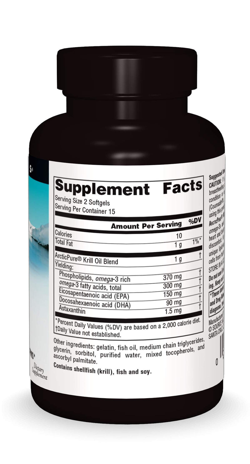 Source Naturals, ArcticPure® Krill Oil - 500 MG - 30 Softgels | Krill Oil Blend | Premium Omega-3 for Heart, Brain & PMS 30 Count (Pack of 1)