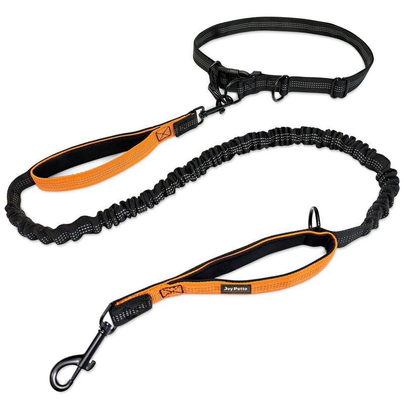 4-6 FT Hands-Free Dog Leash for Running & Walking - Adjustable Waist Belt (28-47"), Shock-Absorbing Bungee, 2 Reinforced Handles, Reflective & Anti-Pull for Small/Medium Dogs, Orange - BeesActive Australia