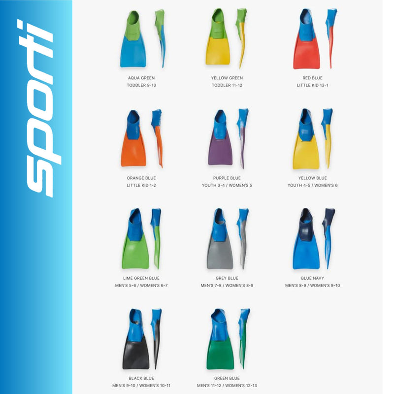 Sporti Adult-Kids Swim Fins for Pool Lap Swimming - Long Floating Fins for Swimming & Snorkeling - Swim Flippers for Training Toddler 11-12 Yellow-Green