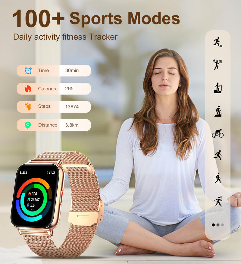 Iaret Smart Watch (Answer/Make Calls), 1.85" Smart Watches for Women with 100 Sports Modes, Fitness Tracker Heart Rate Sleep Monitor Pedometer Calories, Waterproof Fitness Watch for Android iPhone Rose Gold + Burgundy & Pink - BeesActive Australia