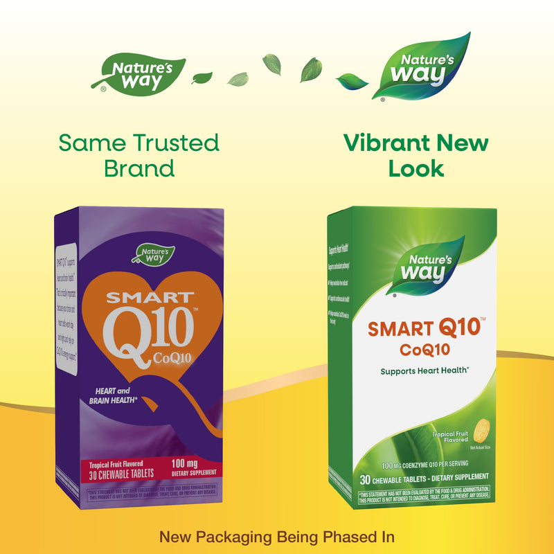 Nature's Way SMART Q10 CoQ10, Tropical Fruit, 30 Chewable Tabs | 100 mg CoQ10 per Serving to Support Heart Health* and Cellular Energy Production*, with Antioxidant Support