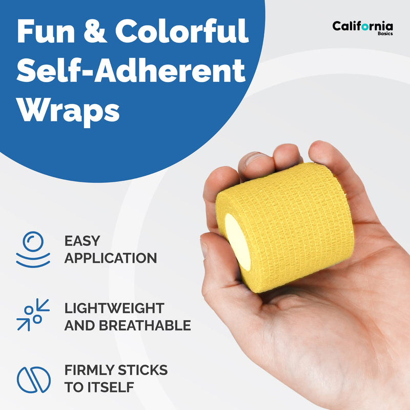 California Basics Self-Adhesive Medical Tape (2 inch) - Pack of 12 - Cohesive Bandage Wrap Rolls - Waterproof Athletic Tape - Self Adhesive Medical Adhesive Bandage Wrap - Vet Stretch Wrap 2 Inch 12 pack Multi - BeesActive Australia