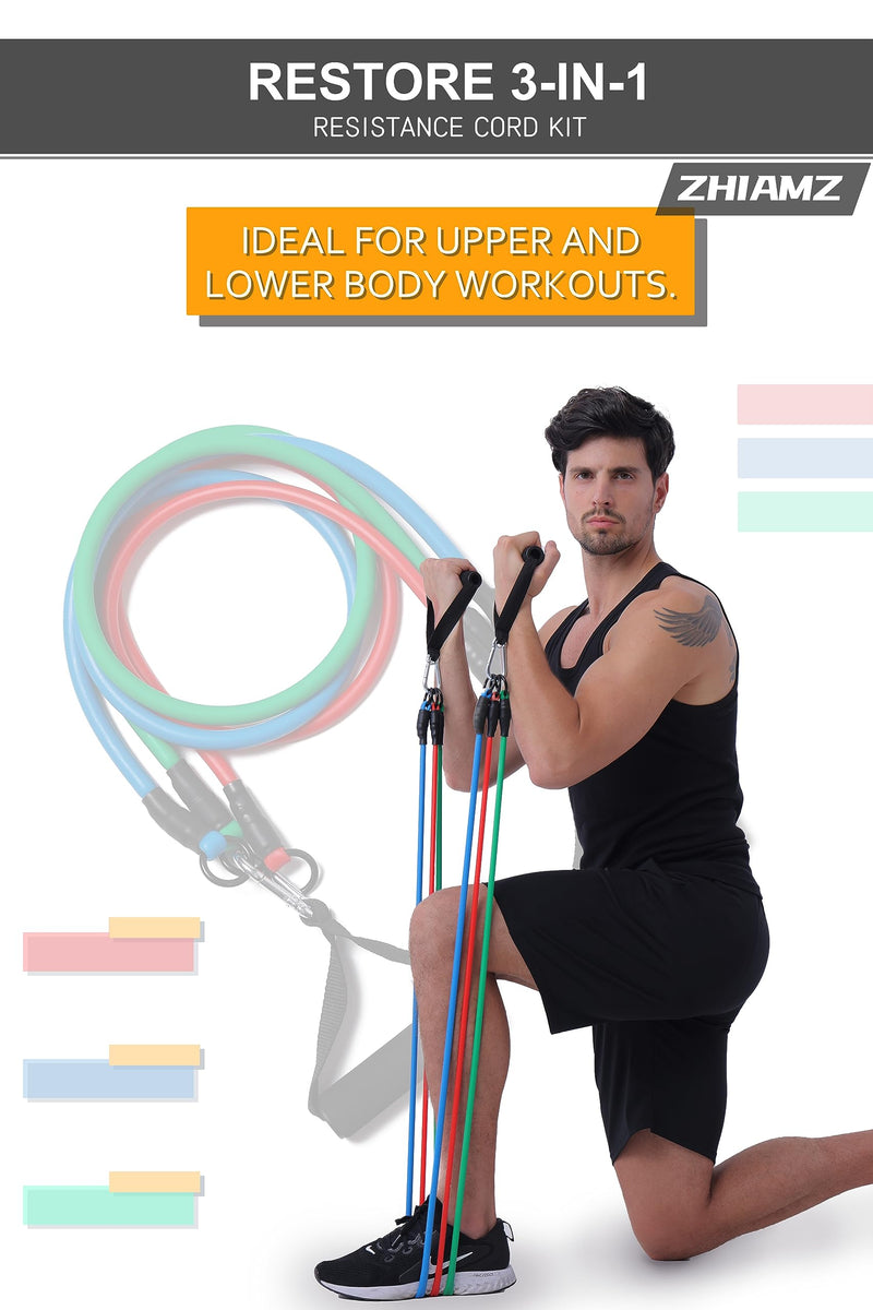Resistance Bands with Handles, Single Resistance Bands, Exercise Bands with Handles, for Resistance Training, Physical Therapy, Home Workouts, Fitness, Pilates 3-1 band- 90lbs