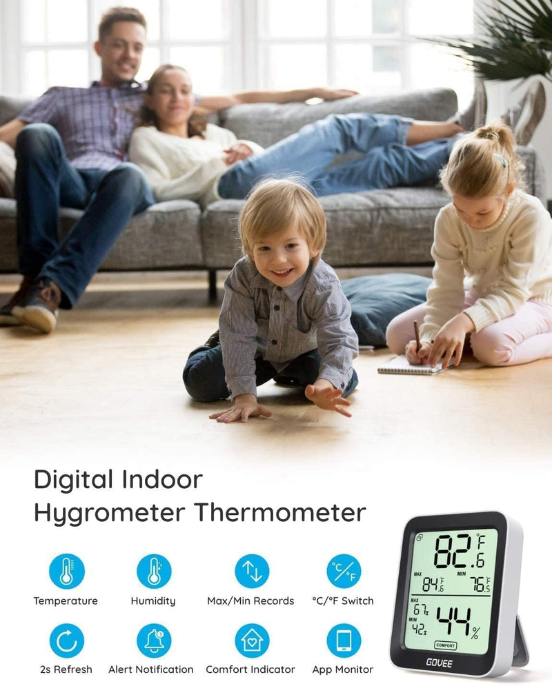 Govee Digital Hygrometer Indoor Thermometer Room H5075, Bluetooth Temperature Humidity Meter with 164ft Remote App Control, Notification Alerts, 2 Years Data Storage Export for Bedroom, Wine Cellar 1 Pack Black - BeesActive Australia