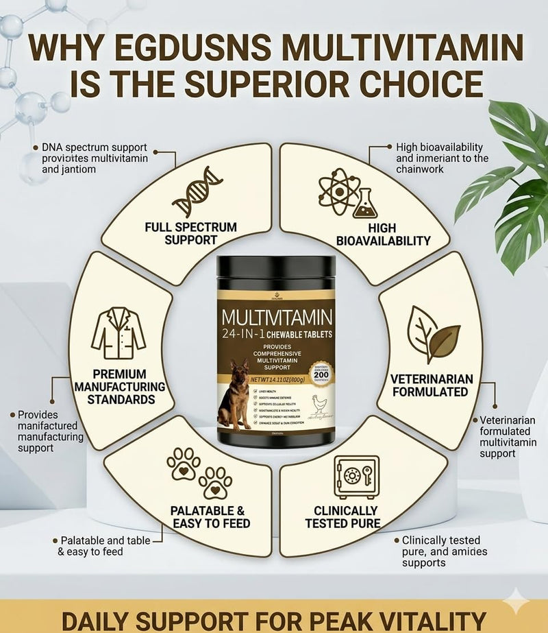 Dog Multivitamin Chewable – All-in-One Daily Supplement for Dogs, Supports Joint, Immune & Skin Health, Natural Ingredients, Vet-Approved, Easy-to-Give Chews,200Ct
