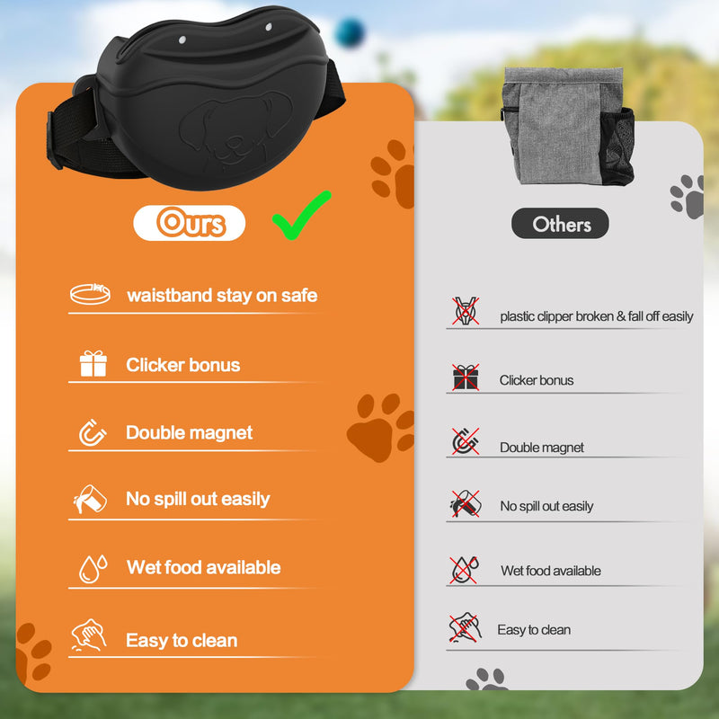 AWINNER Dog Treat Pouch - Premium Silicone - Upgrade 4 Strong Magnets Enhanced Magnetic Closure, Adjustable Waist Belt - Ideal for Puppy Training and Outdoor Walks (Black) Black - BeesActive Australia