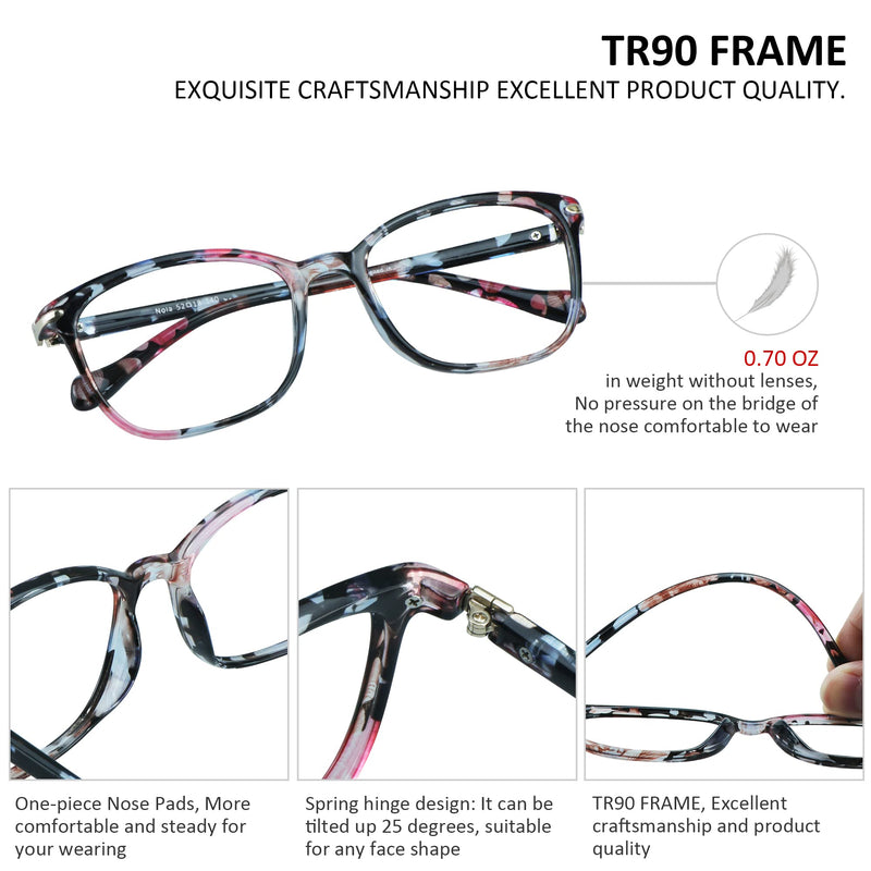 VisionGlobal Blue Light Blocking Glasses for Women, Anti Eyestrain, Computer Reading, TV Glasses, Stylish Square Frame, Anti Glare(+1.75 Magnification) 01_nola_pink 1.75 x - BeesActive Australia