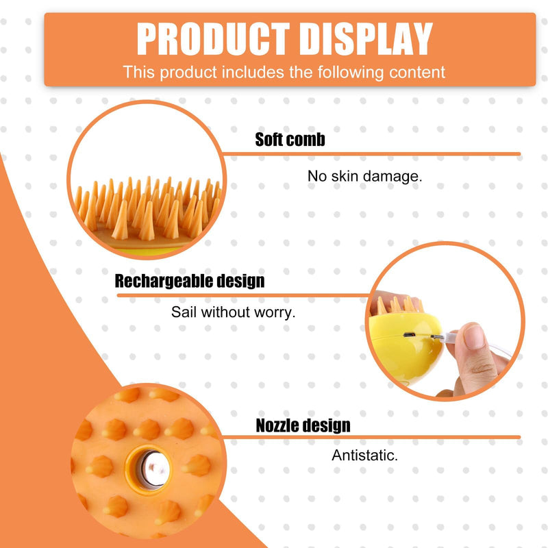 GOMETY Steamy Cat Brush, 3-in-1 Cat Steamy Brush, Cat Brush with Steam, Cat Brush with Water Tank, Cat Brush Long Hair Cat Brush Short Hair Spray Cat Brush for Cats (Yellow) - BeesActive Australia