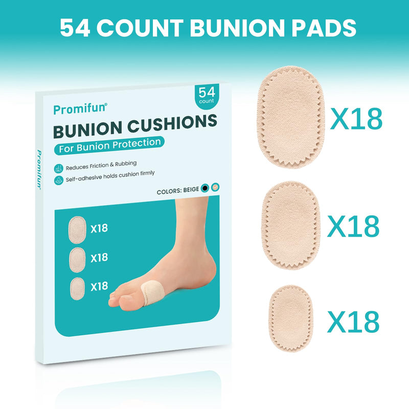 Bunion Pain Relief Pads to Wear with Shoes - 54 ct Bunion Cushion - Moleskin Protect Feet for Men and Women - Water-Resistant Self-Stick Adhesive (Multi-Size) 54 Count ( Multi-size)