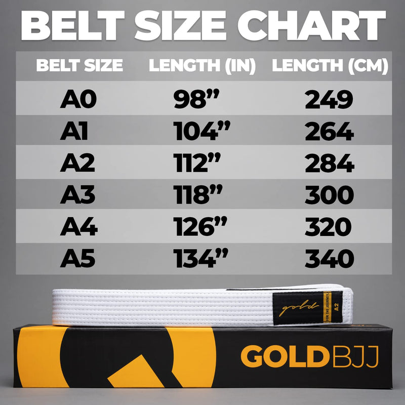Gold BJJ Jiu Jitsu Belt - Premium Belts with Rank Bar for Stripes - IBJJF Competition Approved White A2 - BeesActive Australia