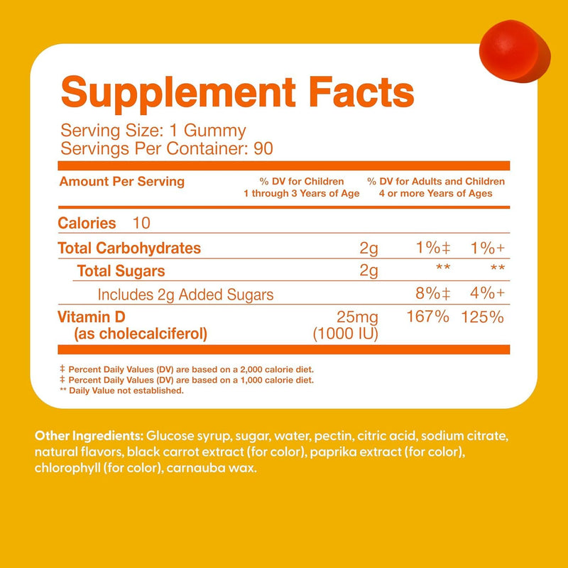 Feel Great Kids Vitamin D3 1000 IU Gummies, Immune Support, 90ct, 2 Pack | Vitamin D3 for Immune & Bone Support, Citrus Flavor, Vegetarian Gummy, Year-Round Sunshine Nutrient Kids Vitamin D 90 - 2 Pack