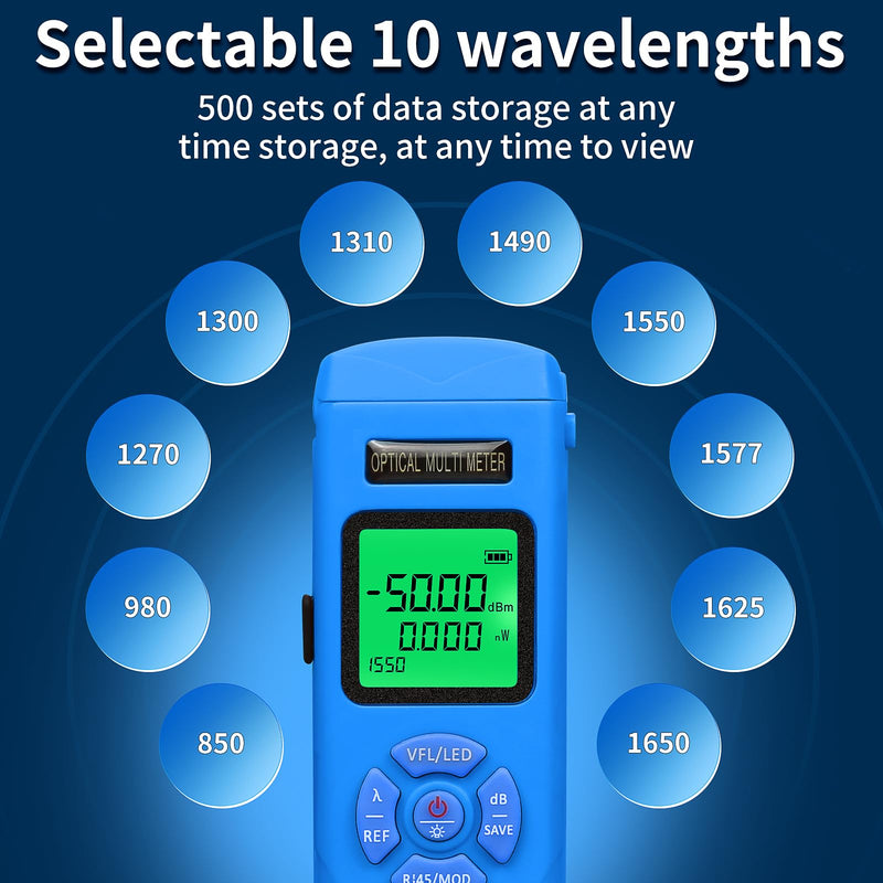 Rechargeable Fiber Optic Power Meter L-C50 (-50 - +26 dBm) Mini Fiber Optic Cable Tester SC/FC/ST 2.5mm Universal Interface, Integrated OPM VFL LED RJ45 Functions, with 1 FC-LC Adapter (OPM-VFL-50) blue L-C50 50 - BeesActive Australia