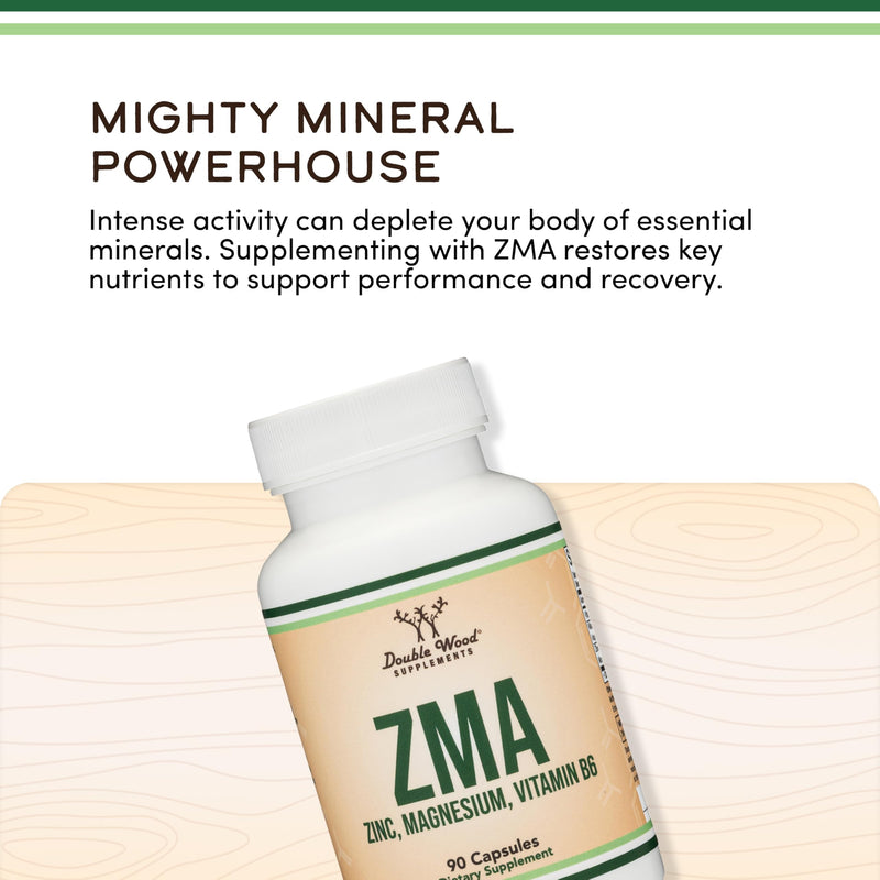 ZMA Supplement for Men and Women (Over 100% Daily Value of Zinc, Magnesium Aspartate, Vitamin B6) 501mg, 90 Capsules for Restfulness and Active Lifestyle Support by Double Wood Supplements (Pack of 2) 90 Count (Pack of 2)