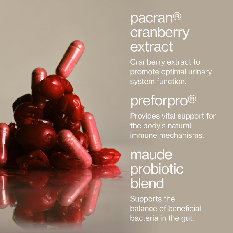 Maude Base - Daily Probiotics for Digestive Health & Immune Support - Promote Urinary Tract Health & Nurture Your Gut Microbiome - with Zinc, Vitamin C & PaCran Cranberry Extract (60 Capsules)