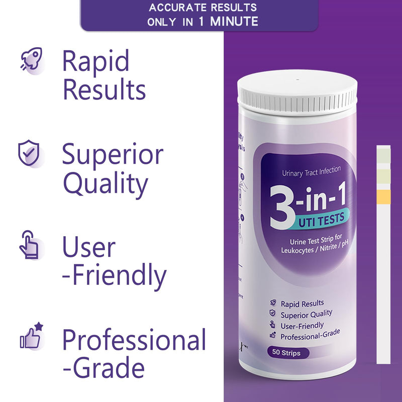 50ct UTI Test Strips - 3-in-1 Advanced Urinary Tract Infection Home Testing Testing Kit Detection with Accurate Leukocytes, Nitrite, and PH Readings, Simple At-Home Urine Test Strips - BeesActive Australia