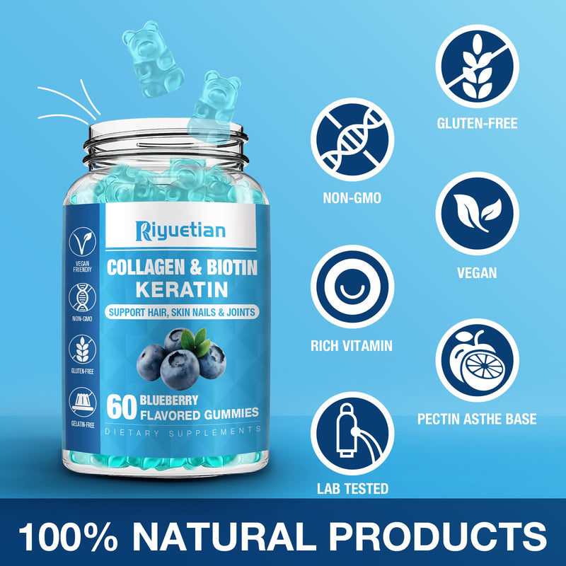 Biotin Gummies 15000mcg with Collagen for Adults Women & Men - Hair, Skin & Nails Gummies with Biotin - Collagen for Woman - Vegan, Non-GMO, Hair Vitamins - 120 Count, 2 Pack