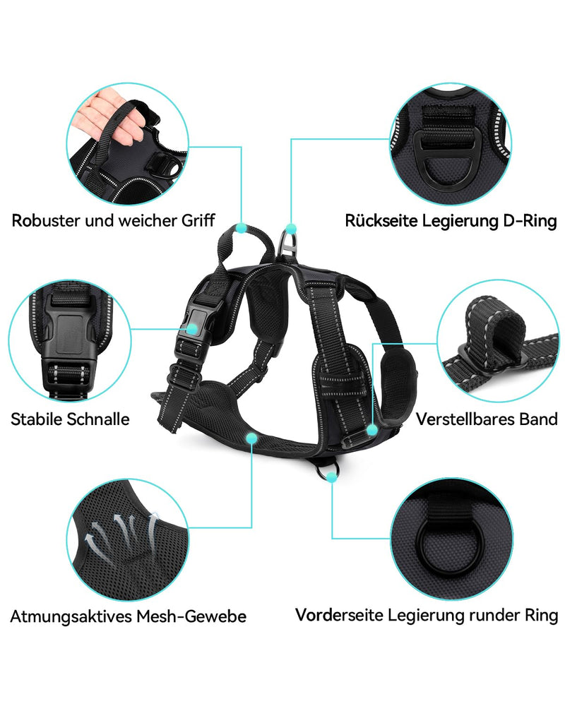 Joytale Dog Harness for Medium Dogs, Reflective Dog Harness, Air-Permeable Dog Harness, Adjustable Chest Harness with Handle for Leading and Training, Black, M (Pack of 1) - BeesActive Australia