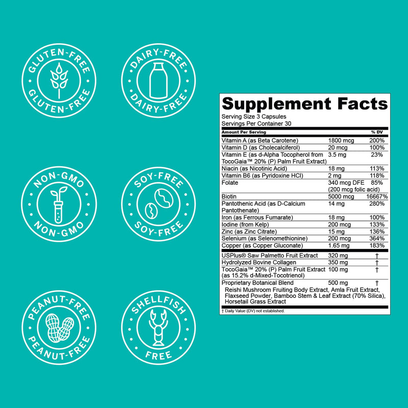 Hair La Vie Live Conscious Clinical Formula Hair Growth Vitamins for Women and Men w/Biotin, Collagen & Saw Palmetto (Pack of 1) 90 Count (Pack of 1)