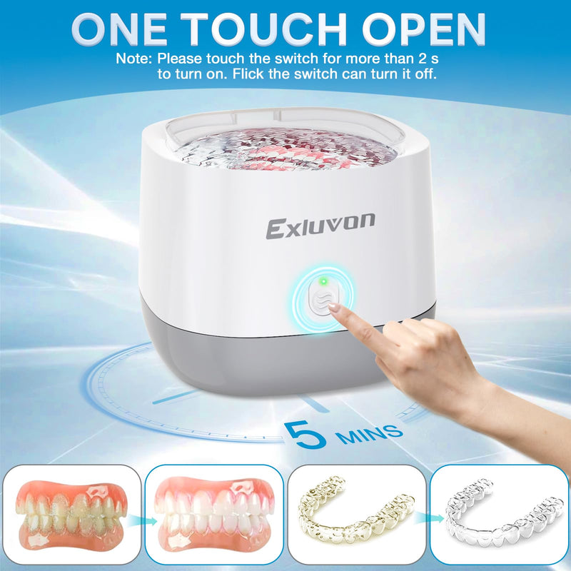 Ultrasonic Retainer Cleaner 45kHz, 250ML Portable Jewelry Cleaner, Professional Retainer Cleaner Machine for Denture, Mouth Guard, Aligner White with Light Gray - BeesActive Australia
