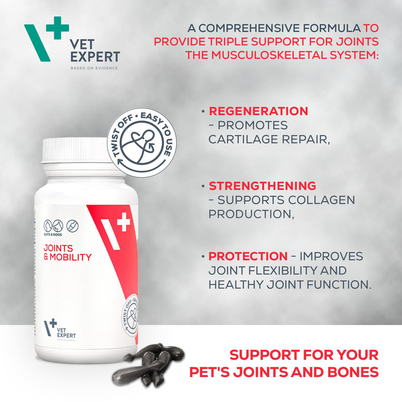 Vet Expert Joints & Mobility Supplement for Dogs and Cats – Supports healthy joints with Glucosamine, Chondroitin, Hyaluronic Acid, Vitamins C & E, and Manganese – 30 Twist-Off Capsules