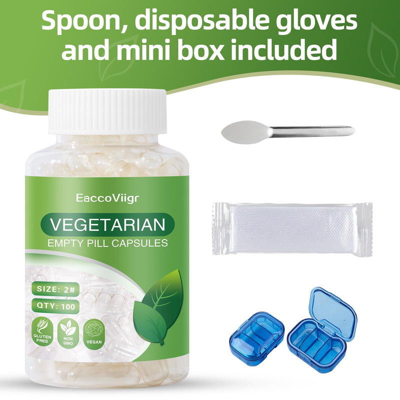 Size 2 Empty Capsules - 100 Count Clear Empty Pill Capsules Size 2 with Capsule Filling Kit, Fillable Vegan Vegetarian Capsule Empty for Vitamins, Easy for DIY Supplements