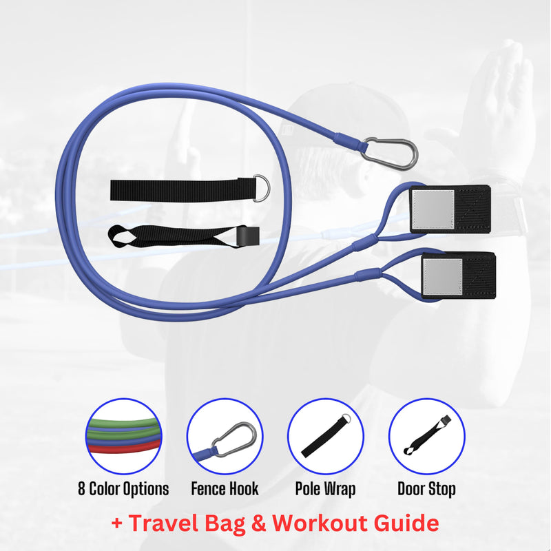 BB Bands Baseball Softball Resistance Training Bands - Arm Strength, Pitching Conditioning Equipment, 3 Strengths (Youth, Adult, Heavy), 7 Colors, Includes Anchor Strap, Door Mount, Bag, Workout Guide Black