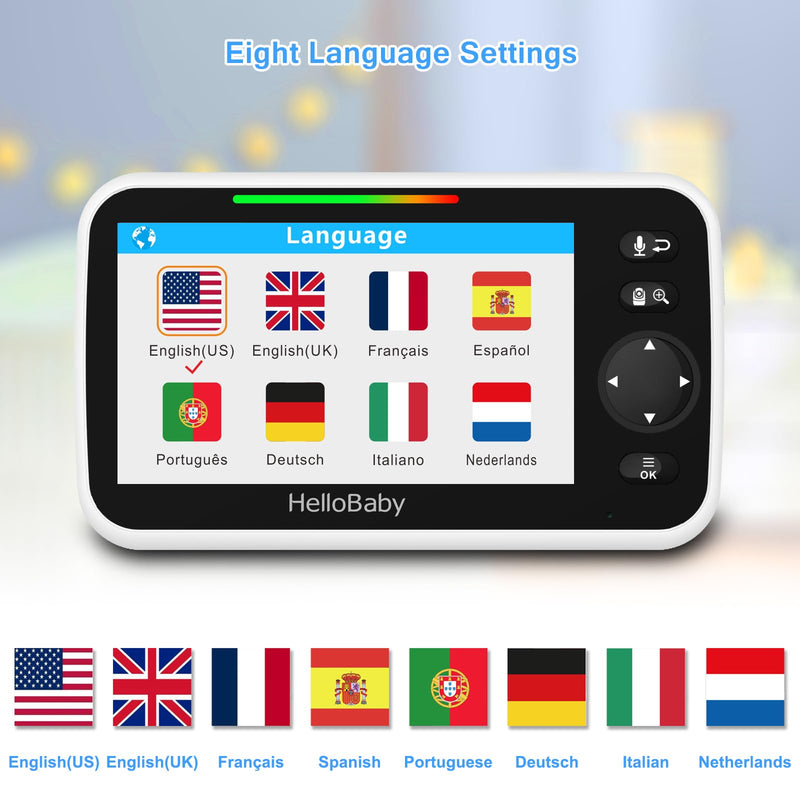 HelloBaby Monitor with Camera and Audio, 5'' Screen with 16-Hour Video Streaming, Remote Pan-Tilt-Zoom Camera, Two-Way Talk, VOX Mode, Auto-Night Vision, Range up to 960ft and No WiFi - BeesActive Australia