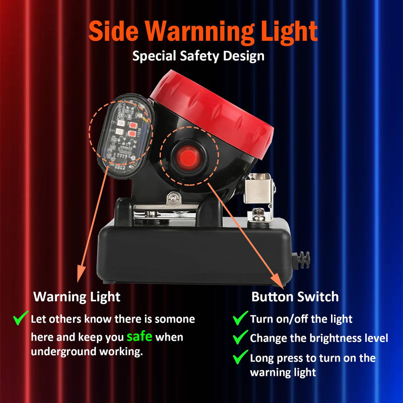 Mining Headlight Anti-Explosion Coal Miners Rechargeable Headlamp 7000LUX Brightness with Warning Light, Waterproof Head Lamp for Underground Work Red