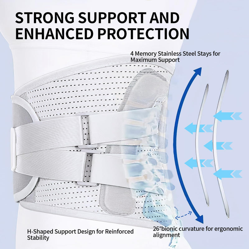 Lower Back Brace for Women Men, Adjustable Lumbar Support with Ergonomic Metal Stays for Work,Lifting,Drive,Fitness, Breathable Fabric Support Belt with 3D Pad, Grey,Size L,Waist 38"-45" Large(Waist 38"-45")