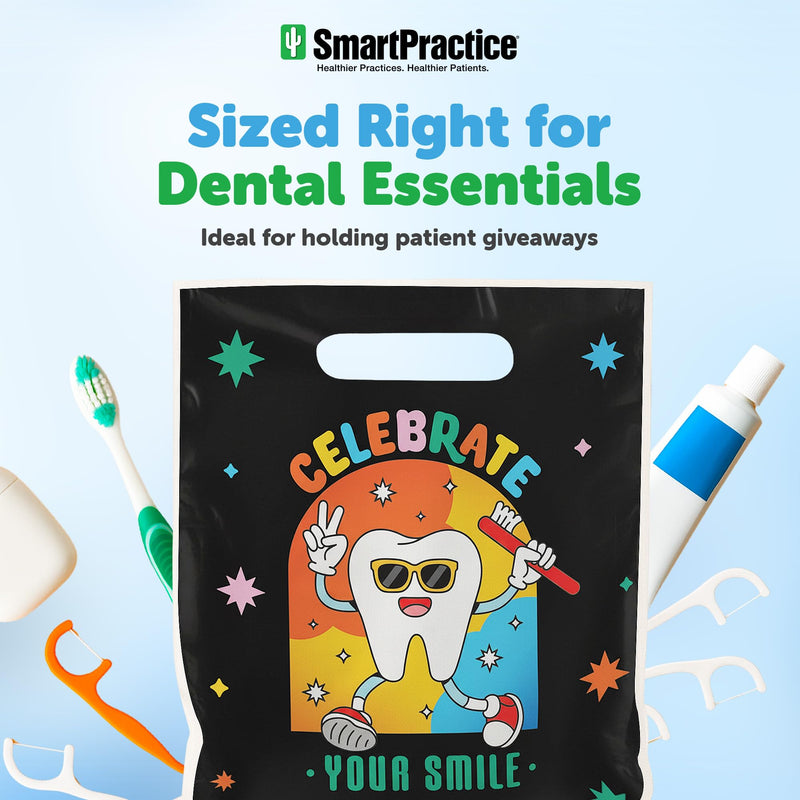Soft Claws 100 Pcs Dental Goodie Bags – “Sunshine Smile” Design, 9 x 7.5 Inch Plastic Dental Bags with Handles, Patient Care Bags for Dentist Office, Made in USA - BeesActive Australia