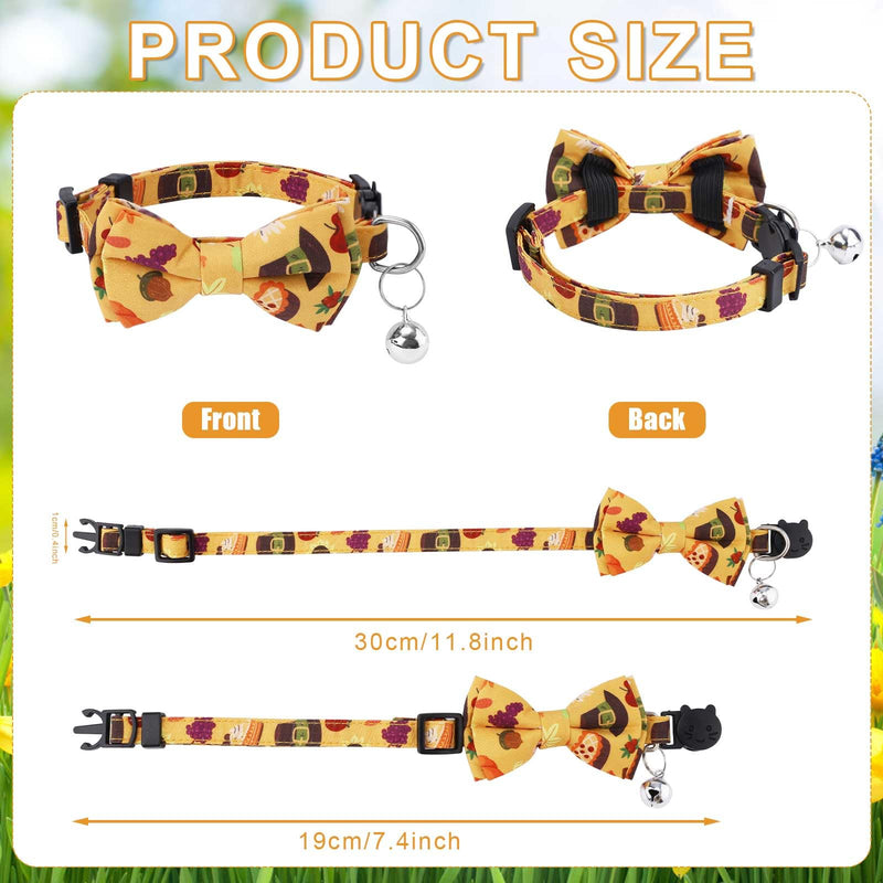 2pcs Thanksgiving Cat Collars, Breakaway Cat Collars with Bow Bell Pumpkin Cat Collar Cute Fall Autumn Holiday Kitten Collar Accessories for Boys Girls Cats Kitty Costume Decorations (Style 1) Style 1 - BeesActive Australia