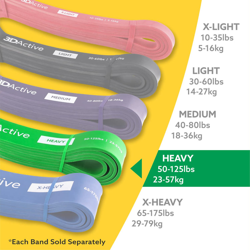 3DActive Pull Up Assist Band - Resistance Band for Strength Training, Powerlifting, Body Stretching, Crossfit - Exercise Guide Included. #4 Green - 50 to 125 Pounds (1.75 " *4.5mm) - Single Band