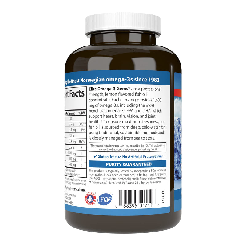 Carlson Elite Omega-3 Gems, 1600 mg, From Norway, Lemon, 90 Softgels | Omega-3 Fatty Acids Including EPA and DHA; Wild-Caught Fish Oil Supplement; Sustainably Sourced Omega 3 Fish Oil Capsules