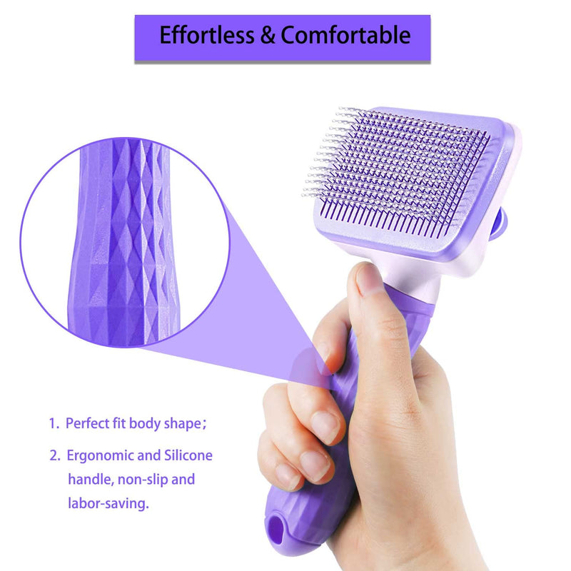 ACE2ACE Self-Cleaning Slicker Brush for Long and Short Pet Fur - Removes Hair With One Button Purple - BeesActive Australia