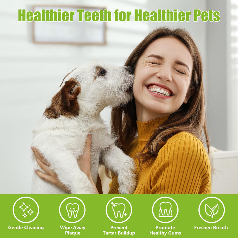 Pet Teeth Cleaning Wipes for Dogs & Cats, 60 Counts Pet Dental Care Finger Wipes Remove Bad Breath, Plaque, Tartar Buildup, Disposable Dog Finger Toothbrush Wipes Effective Teeth Cleaner