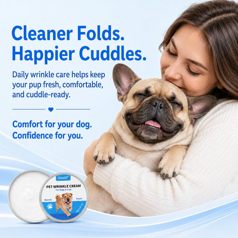 Wrinkle Cream for Bulldogs & Wrinkled Breeds – Skin Fold Care Balm for Face Folds, Nose Wrinkles & Tail Pockets – Moisturizing Wrinkle Paste with Odor Control, Gentle Care for Sensitive Skin