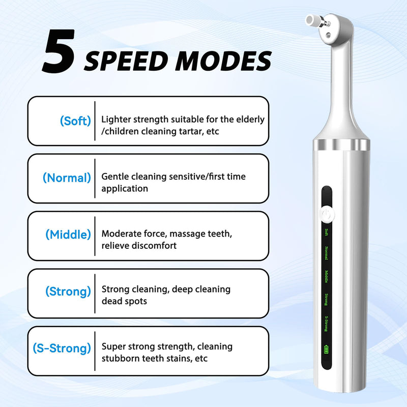 Plaque or Electric Tartar Polishing Teeth Kit with LED Light 5 Speed Modes with 5 Replacement Brush Heads (White) - BeesActive Australia