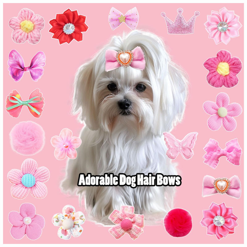 Dog Bows 40pcs, Puppy Hair Bows for Small Dogs Girl, Cute Dog Hair Bows with Rubber Bands, Pink Small Hair Ties for Yorkie Teddy, Flower Ball Bowknot Top Knot Handmade Pet Hair Accessories - BeesActive Australia