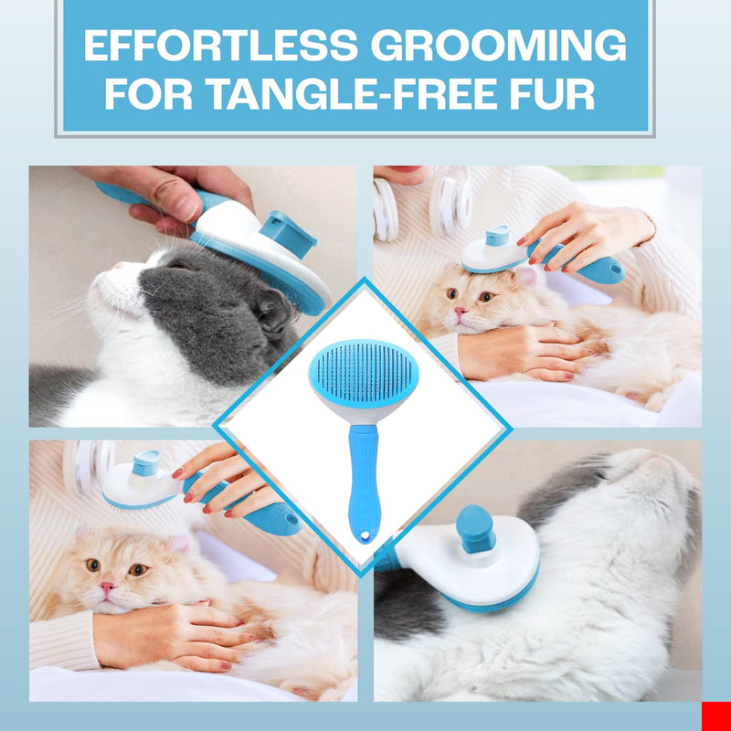 Cat Dog Hair brush, Removes Loose Fur & Tangles, Massaging Shedding & Grooming Tool for Small to Large Pets, Self Cleaning Slicker Brush, Nail Clipper & File for Claw Grooming & Smoothing, Blue