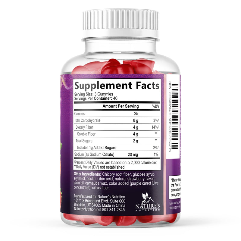 Fiber Gummies For Adults - Prebiotic Plant Based Fiber 4g Per Serving Gummy Supplement - Daily Digestive Health and Regularity Support - Gut Support Gummy Plant Based Digestion Support - 120 Gummies 120 Count (Pack of 1)