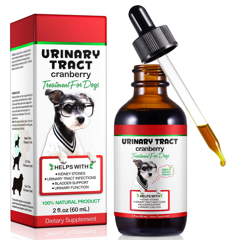 Cranberry Urinary Tract Support for Dogs - Natural Bladder & Kidney Health Liquid Supplement with Herbal Blend - Dietary Drops for Urinary Function, 2 fl oz (60 mL)