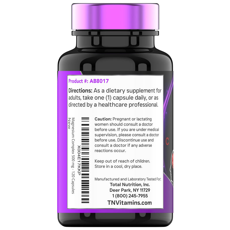Triple Magnesium Complex Supplement 500mg: Magnesium Glycinate, Citrate, & Oxide - 120 Capsules (4 Month Supply!) | 1 Capsule Serving Provides 125% Daily Value | Non-GMO, Made in the USA!