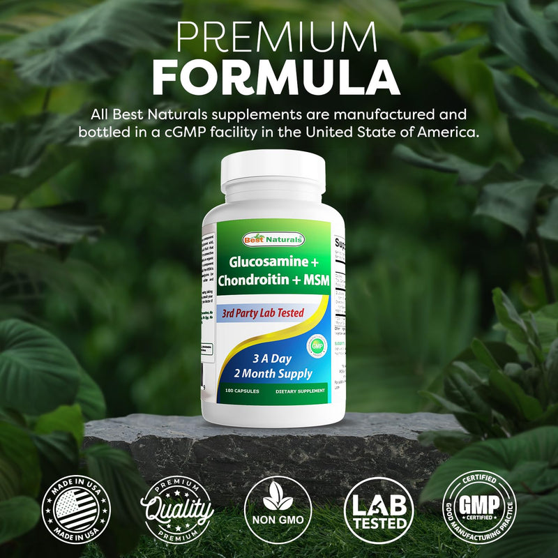 Best Naturals Glucosamine Chondroitin and MSM (Non-GMO) - Promotes Joint Health - 180 Count (Pack of 2) 180 Count (Pack of 2)