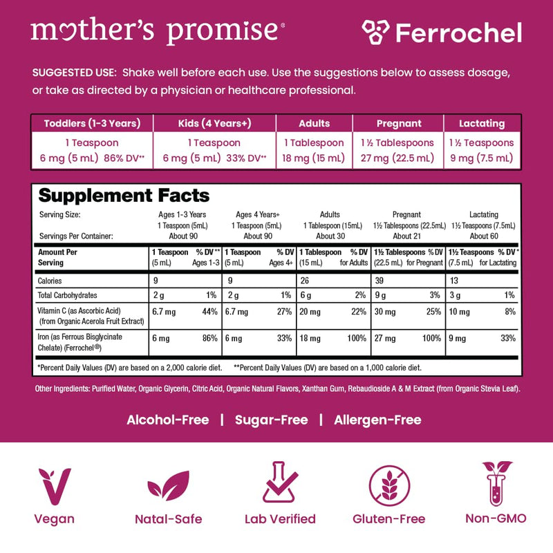 Organic Liquid Iron Supplement for Women, Men & Kids with Vitamin C | Sugar Free Natural Berry Flavor Non Constipating Vegan Ferrochel¬Æ Iron Supplements for Healthy Blood, Prenatal & Postnatal