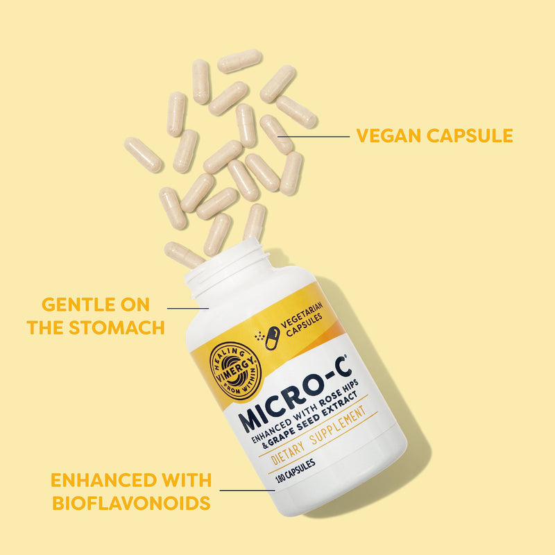 Vimergy Micro-C® Capsules, 180 Servings – 500mg All-Natural Buffered Vitamin C with Rose HIPS, Rutin, Grape Seed & Acerola Fruit Extract – Antioxidant - Supports a Healthy Immune System & Skin Health 180 Count (Pack of 1) - BeesActive Australia