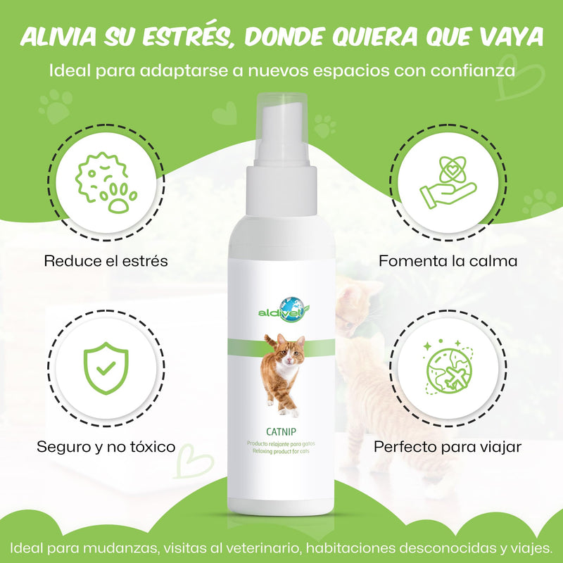 Aldivet Calming Spray for Cats - New Environments - Valerian - Support in Stress Situations - Relaxing - Training and Games - Comfort Reinforcement in New Spaces - Antistress - 125 ML