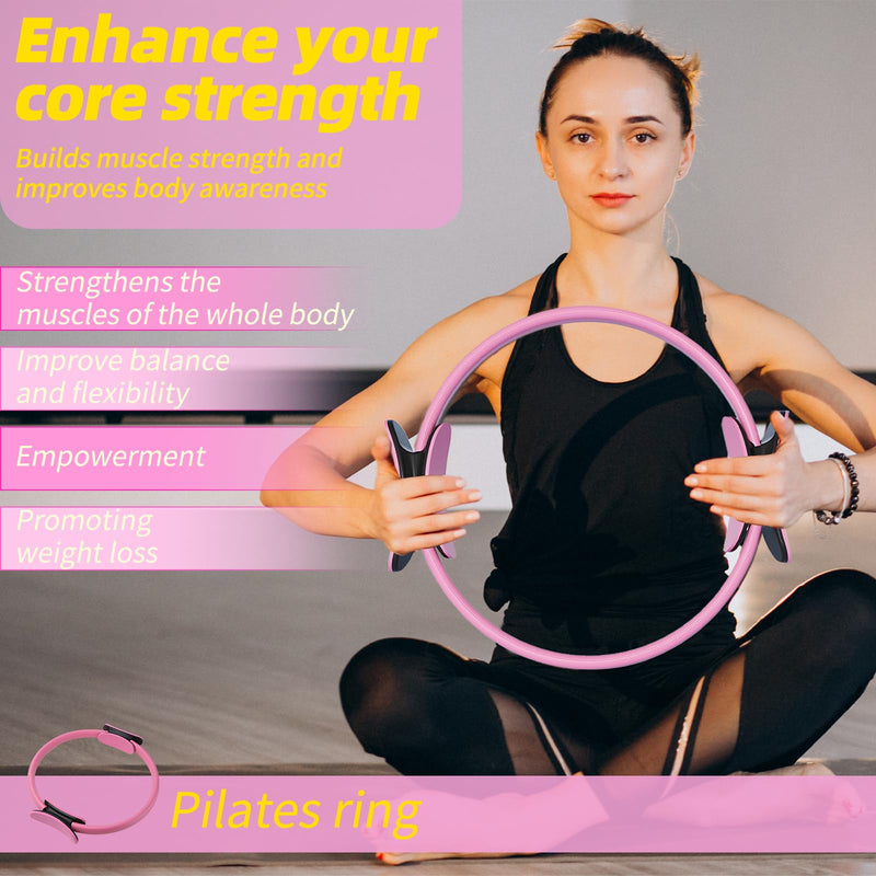 Pilates Essentials Kit for Women, Home Pilates Kit – 12" Pilates Ring, 9" Pilates Ball, Stretching Strap, 5 Resistance Bands, Yoga Socks, Pilates Kit for Home Workouts, Core Strength & Flexibility