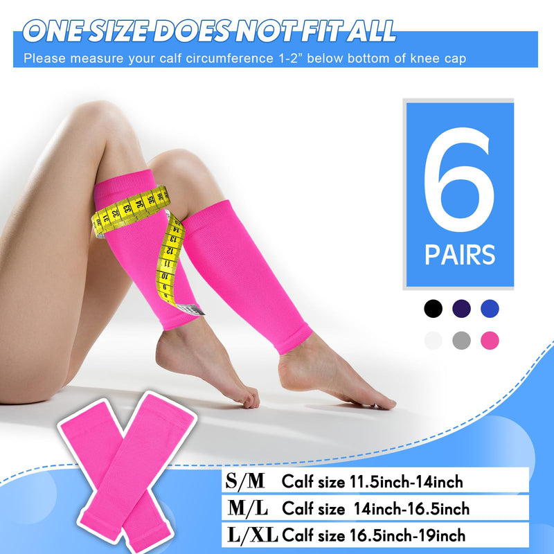 Geyoga 6 Pairs Calf Compression Sleeve for Men Women Football Leg Sleeve Elastic Calf Support Sock for Sports Cycling Running Basketball X-Large